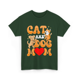 Cat and Dog Mom Pet Lover T-Shirt - Forest Green