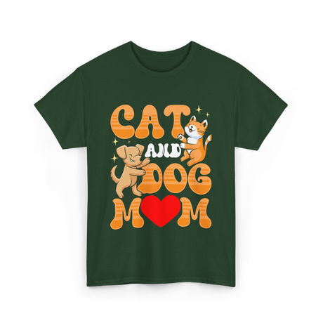 Cat and Dog Mom Pet Lover T-Shirt - Forest Green