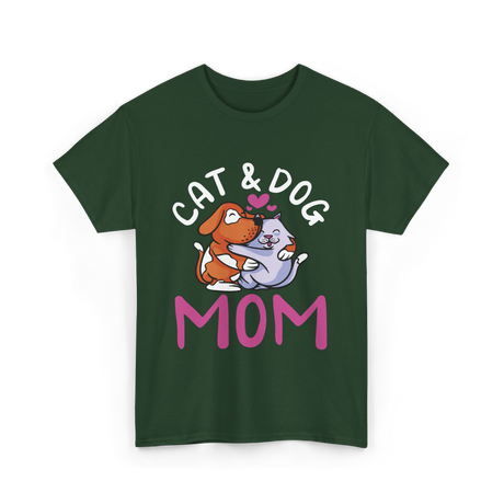 Cat And Dog Mom Pet Lover T-Shirt - Forest Green