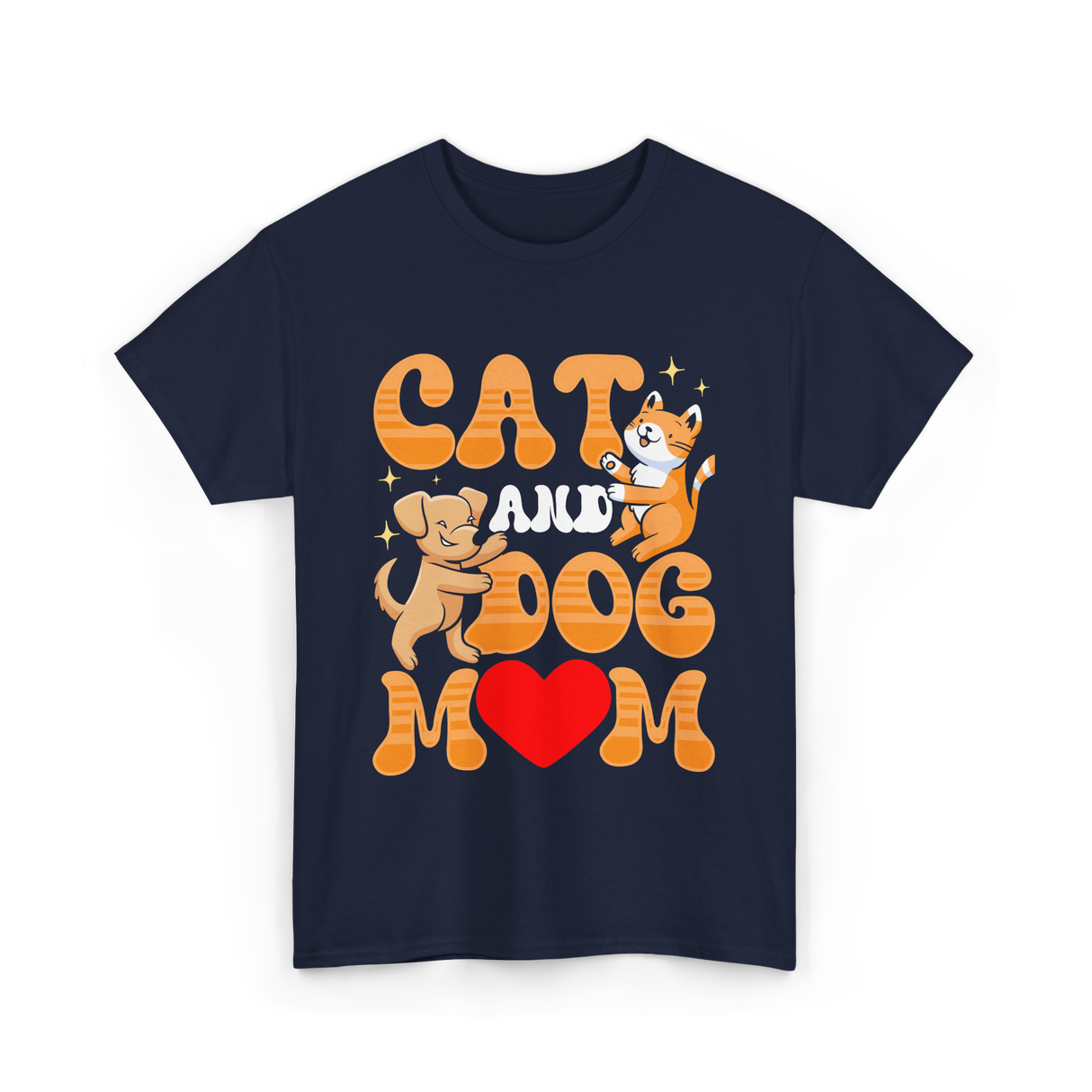 Cat and Dog Mom Pet Lover T-Shirt - Navy