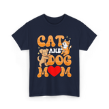 Cat and Dog Mom Pet Lover T-Shirt - Navy