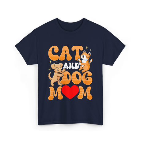 Cat and Dog Mom Pet Lover T-Shirt - Navy