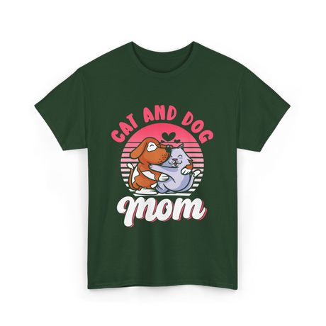 Cat And Dog Mom Pet Lover T-Shirt - Forest Green