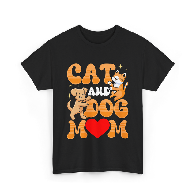 Cat and Dog Mom Pet Lover T-Shirt - Black