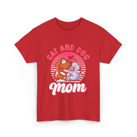 Cat And Dog Mom Pet Lover T-Shirt - Red