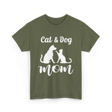 Cat and Dog Mom Pets Animals T-Shirt - Military Green