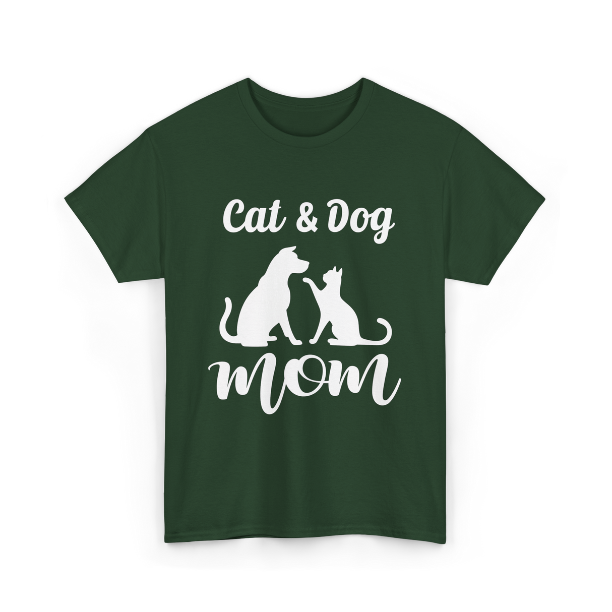 Cat and Dog Mom Pets Animals T-Shirt - Forest Green