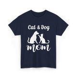 Cat and Dog Mom Pets Animals T-Shirt - Navy