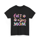 Cat and Dog Mom Pets T-Shirt - Black