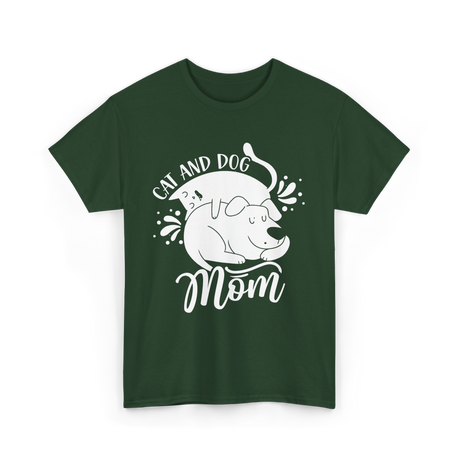 Cat And Dog Mom Pets T-Shirt - Forest Green