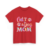 Cat and Dog Mom Pets T-Shirt - Red