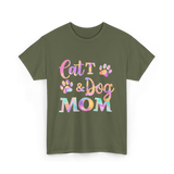 Cat and Dog Mom Pets T-Shirt - Military Green