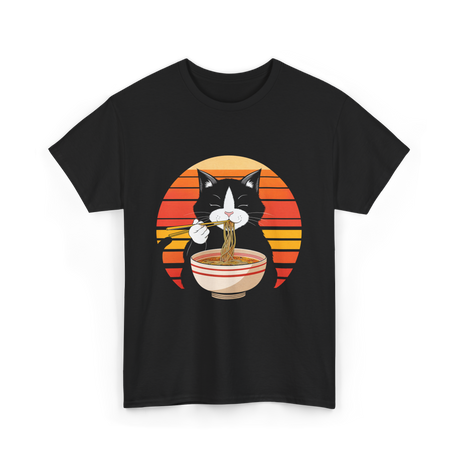 Cat Eating Ramen Noodles Cat Lover T-Shirt - Black