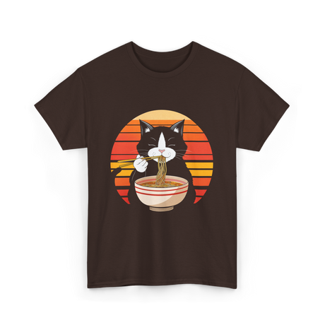 Cat Eating Ramen Noodles Cat Lover T-Shirt - Dark Chocolate