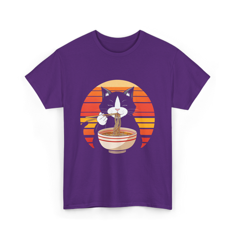 Cat Eating Ramen Noodles Cat Lover T-Shirt - Purple