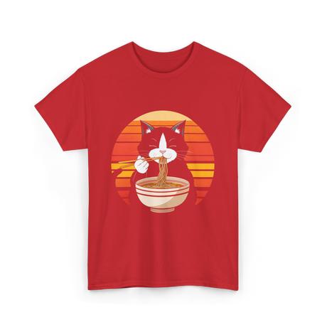 Cat Eating Ramen Noodles Cat Lover T-Shirt - Red