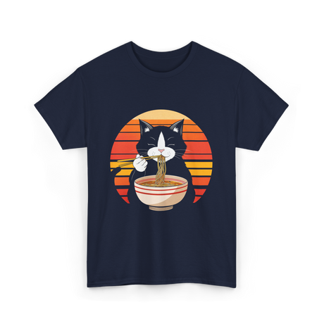 Cat Eating Ramen Noodles Cat Lover T-Shirt - Navy