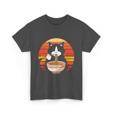 Cat Eating Ramen Noodles Cat Lover T-Shirt - Dark Heather