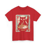 Cat Eating Ramen Ramen Cat T-Shirt - Red