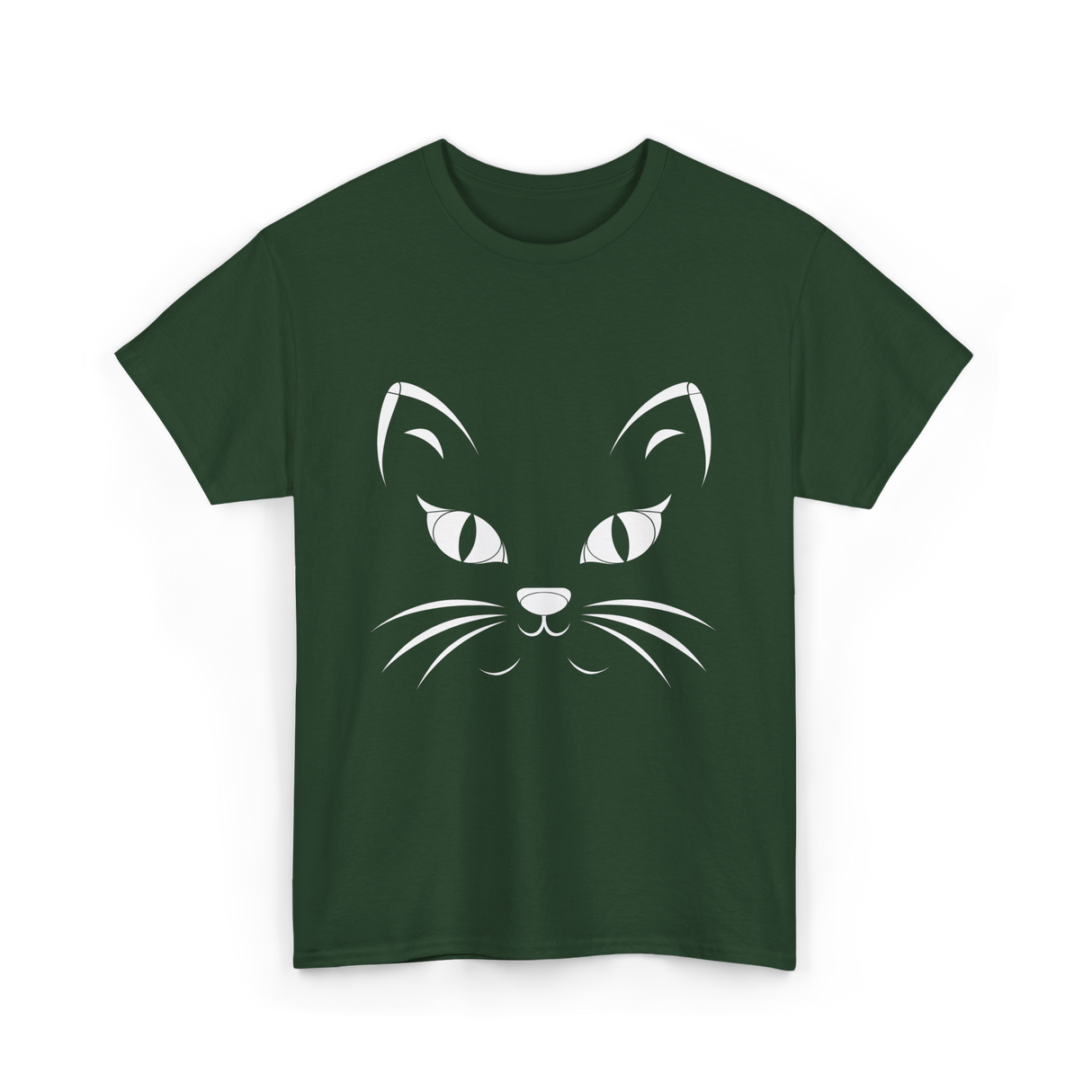 Cat Face Black Cat T-Shirt - Forest Green