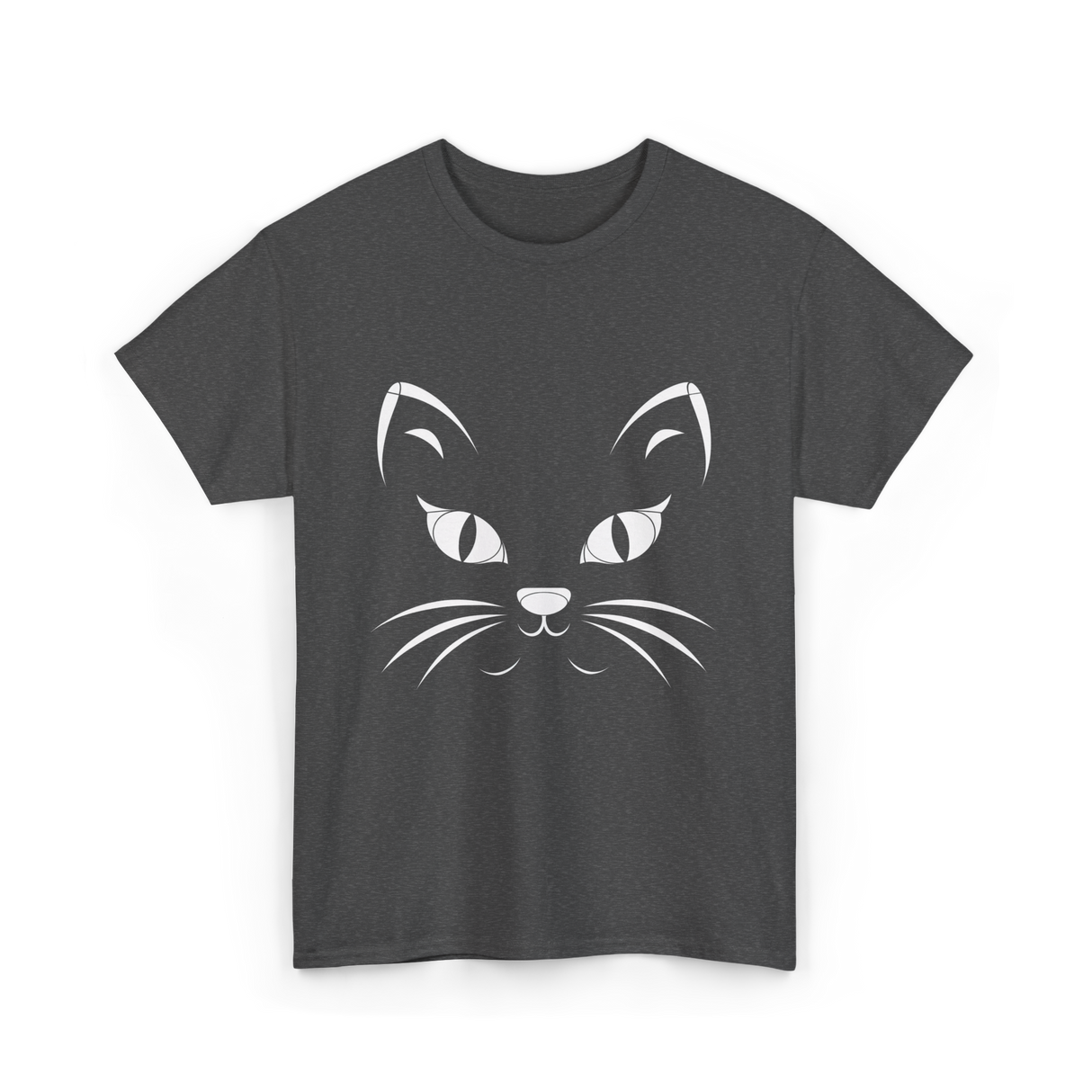 Cat Face Black Cat T-Shirt - Dark Heather