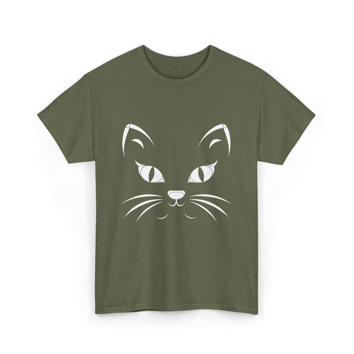 Cat Face Black Cat T-Shirt - Military Green