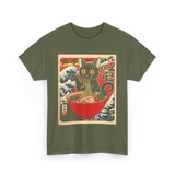 Cat Ramen Kawaii Cat T-Shirt - Military Green