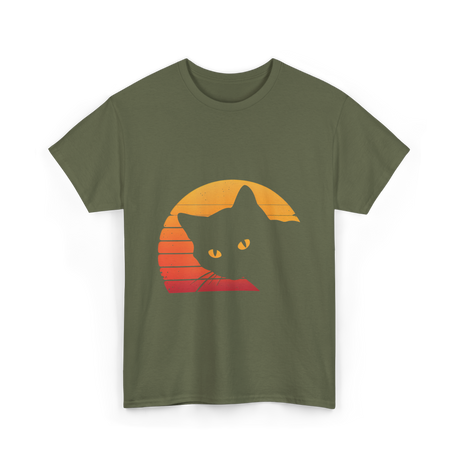 Cat Retro Style Cat T-Shirt - Military Green