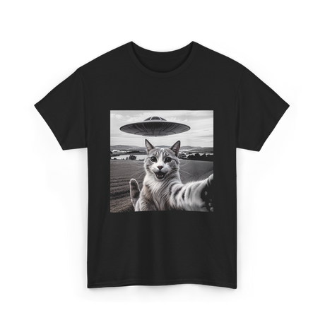 Cat Selfie Alien UFO Cat T-Shirt - Black