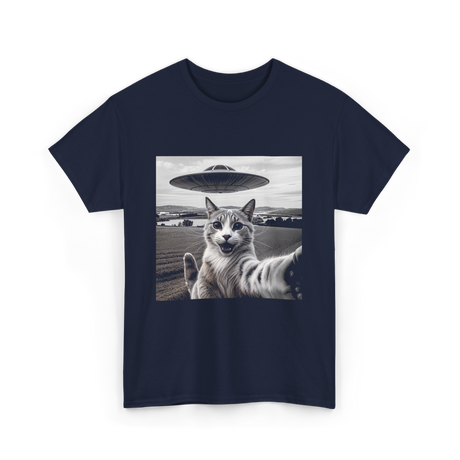 Cat Selfie Alien UFO Cat T-Shirt - Navy