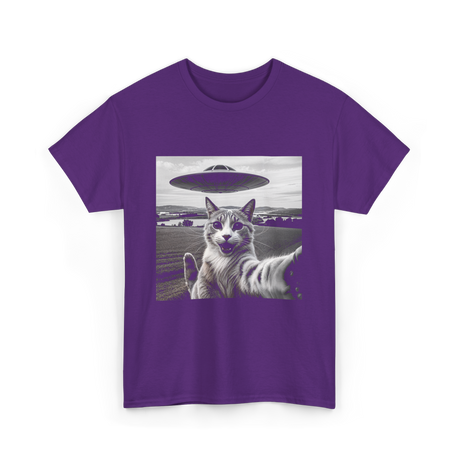 Cat Selfie Alien UFO Cat T-Shirt - Purple