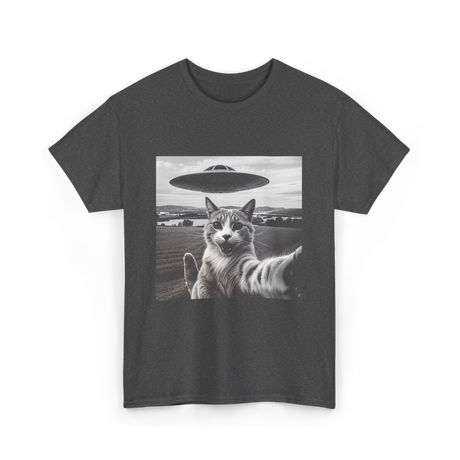 Cat Selfie Alien UFO Cat T-Shirt - Dark Heather