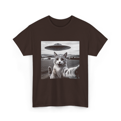 Cat Selfie Alien UFO Cat T-Shirt - Dark Chocolate