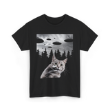 Cat Selfie UFOs Photography T-Shirt - Black