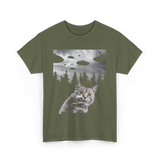 Cat Selfie UFOs Photography T-Shirt - Military Green