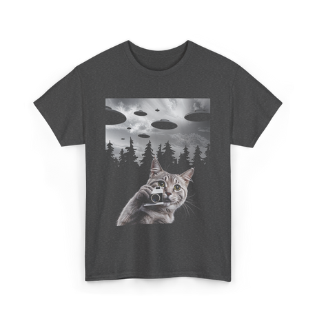 Cat Selfie UFOs Photography T-Shirt - Dark Heather