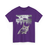 Cat Selfie UFOs Photography T-Shirt - Purple