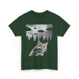 Cat Selfie UFOs Photography T-Shirt - Forest Green