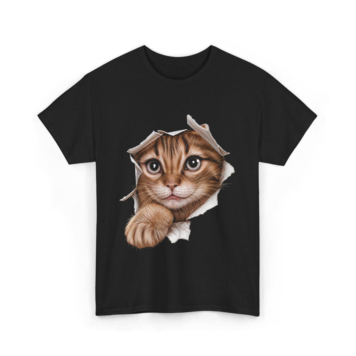 Cat Torn Cloth Cat T-Shirt - Black