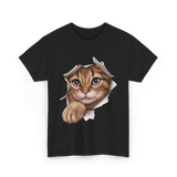 Cat Torn Cloth Cat T-Shirt - Black