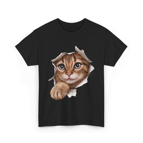 Cat Torn Cloth Cat T-Shirt - Black