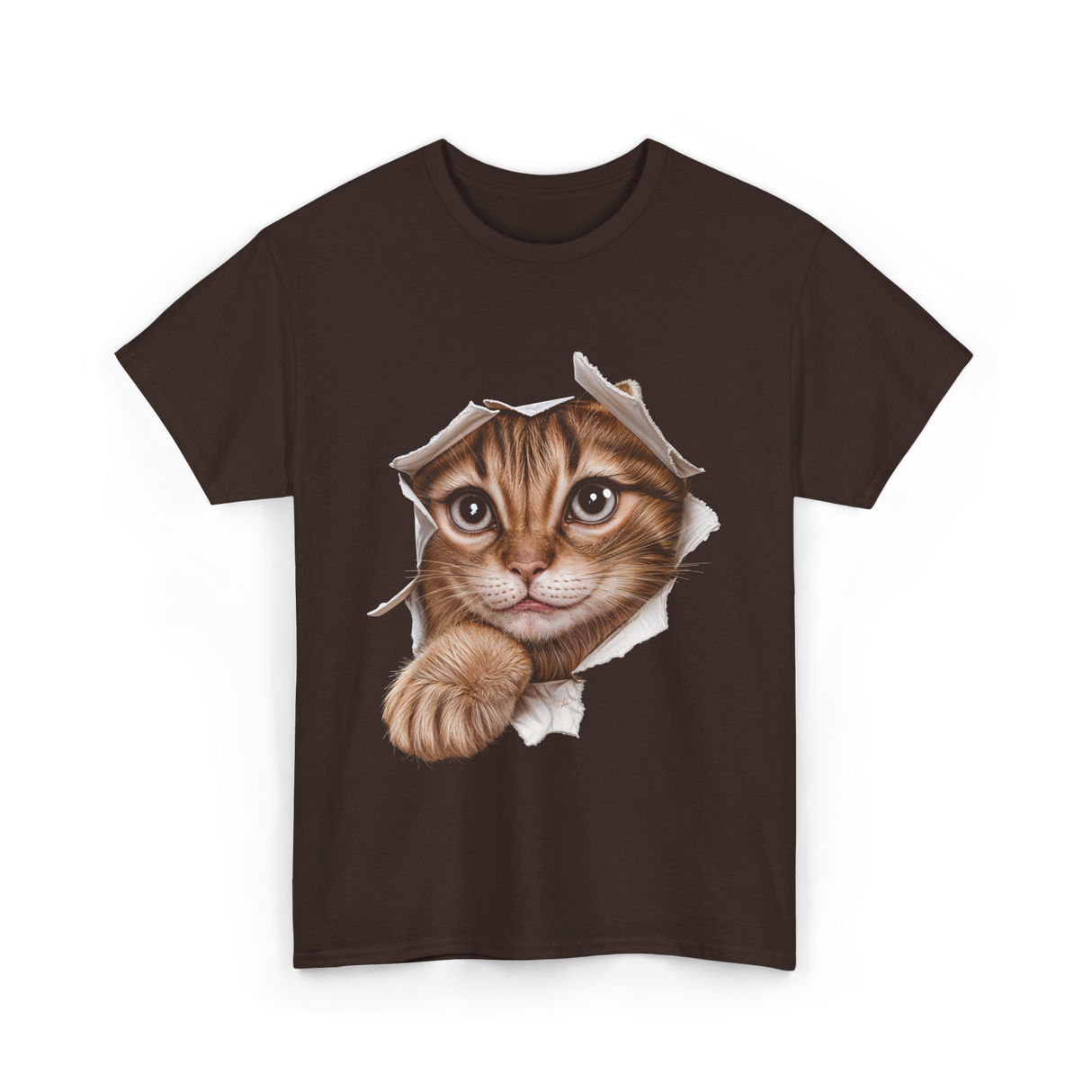 Cat Torn Cloth Cat T-Shirt - Dark Chocolate