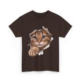 Cat Torn Cloth Cat T-Shirt - Dark Chocolate