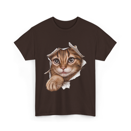 Cat Torn Cloth Cat T-Shirt - Dark Chocolate