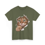 Cat Torn Cloth Cat T-Shirt - Military Green