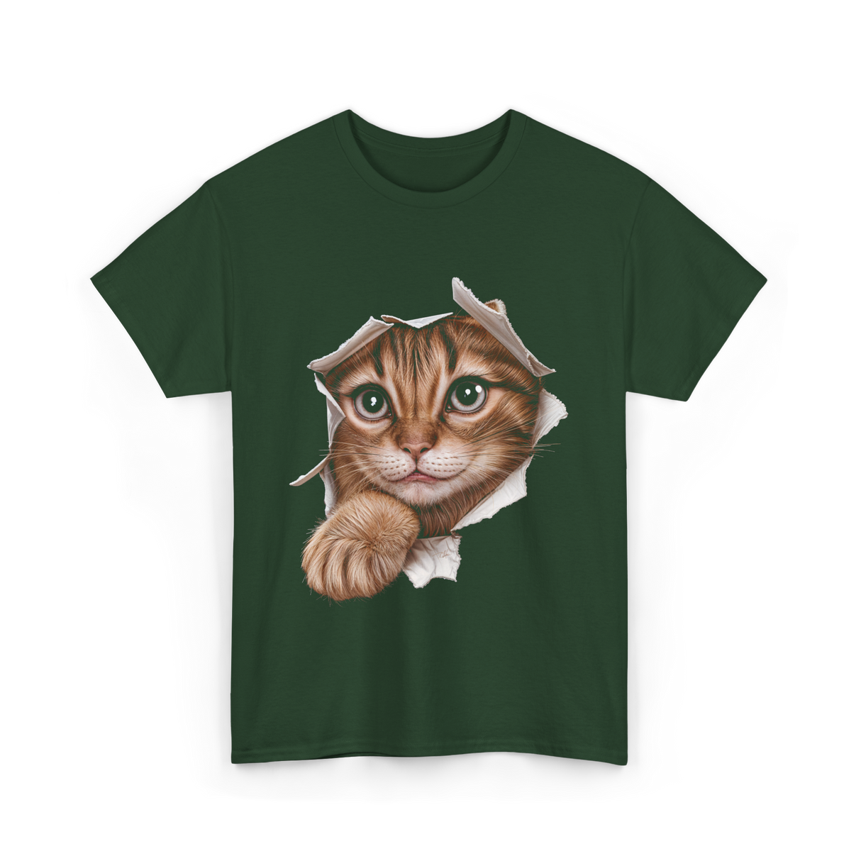 Cat Torn Cloth Cat T-Shirt - Forest Green