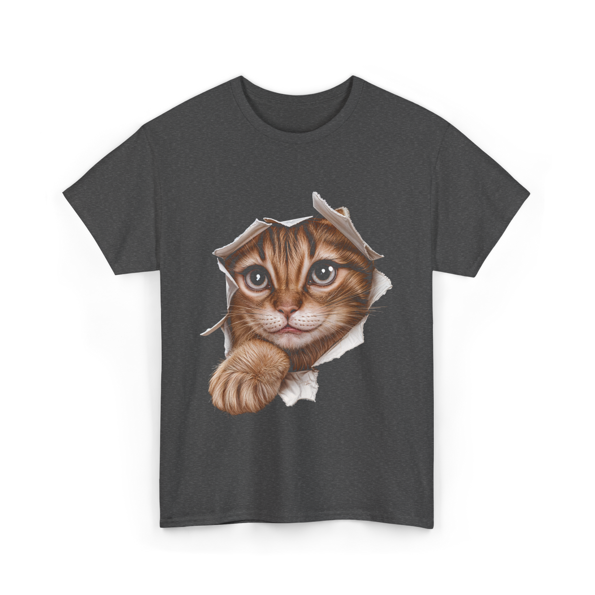 Cat Torn Cloth Cat T-Shirt - Dark Heather