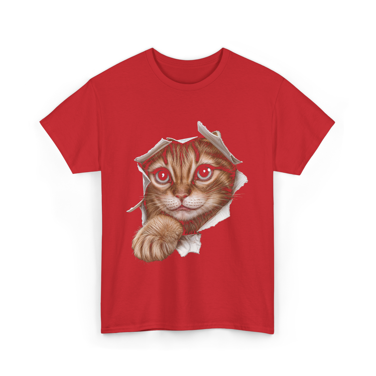 Cat Torn Cloth Cat T-Shirt - Red