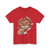 Cat Torn Cloth Cat T-Shirt - Red