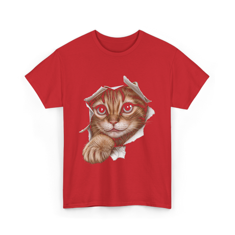 Cat Torn Cloth Cat T-Shirt - Red